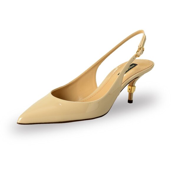 Dolce & Gabbana Women's Beige Leather Heeled Slingback Pumps Shoes US 9 IT 39 - Picture 1 of 8
